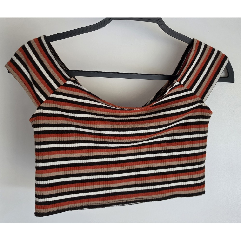 Purrr Melrose Crop Top Striped Off Shoulder Sleeveless Multicolor Retro Casual